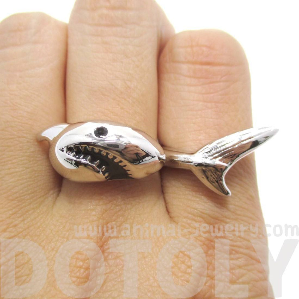 3D Shark Shaped Sea Animal Wrap Around Ring in Silver | DOTOLY | DOTOLY