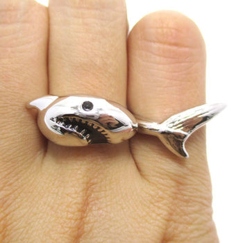 3D Shark Shaped Sea Animal Wrap Around Ring in Silver | DOTOLY | DOTOLY