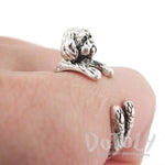 3D Shih Tzu Dog Shaped Animal Wrap Ring in Silver | Animal Jewelry