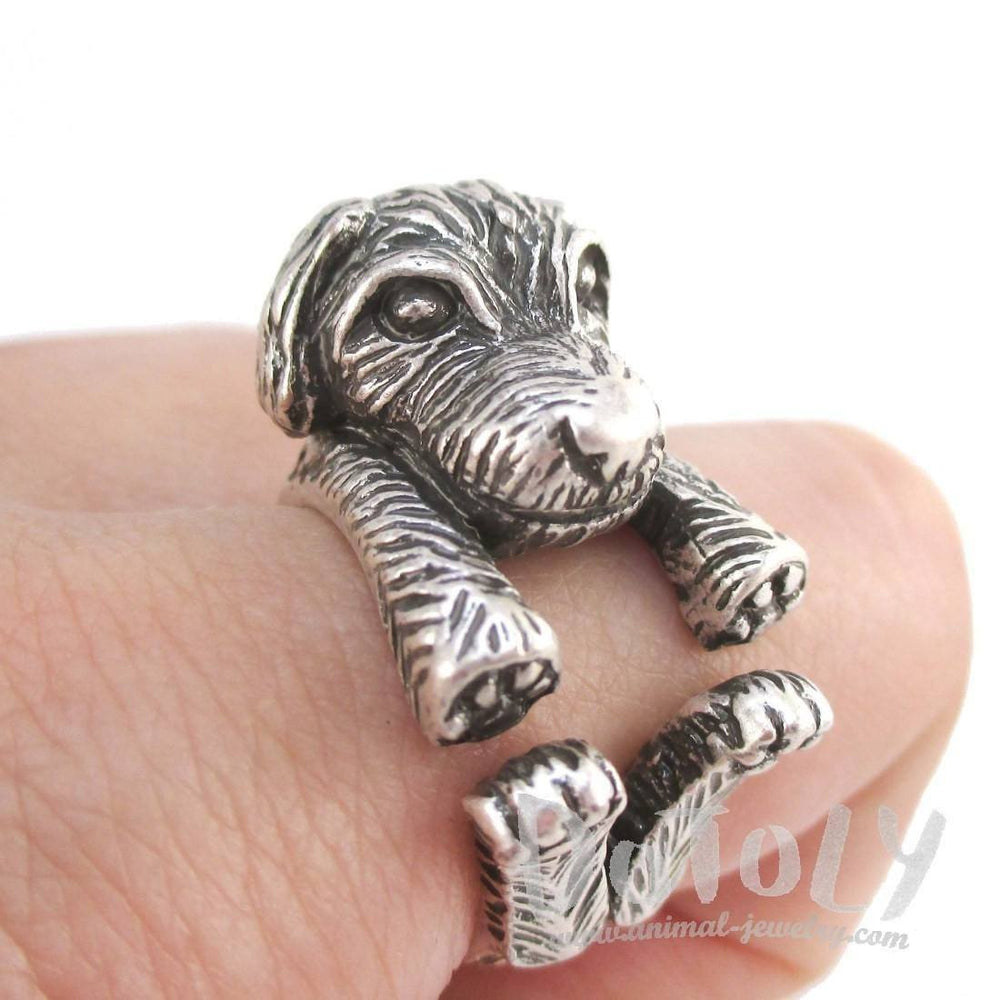 3D Short Hair Old English Sheepdog Shaped Animal Ring in Silver