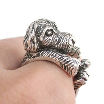 3D Short Hair Old English Sheepdog Shaped Animal Ring in Silver