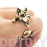 3D Siberian Husky Dog Shaped Animal Wrap Ring in Shiny Gold | Sizes 6 to 9 | DOTOLY