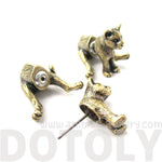 3D Sitting Kitty Cat Shaped Two Part Front and Back Stud Earrings in Brass | DOTOLY | DOTOLY