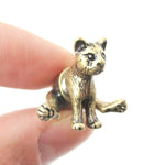 3D Sitting Kitty Cat Shaped Two Part Front and Back Stud Earrings in Brass | DOTOLY | DOTOLY