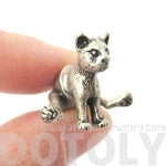 3D Sitting Kitty Cat Shaped Two Part Front and Back Stud Earrings in Silver | DOTOLY | DOTOLY