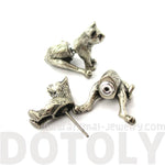 3D Sitting Kitty Cat Shaped Two Part Front and Back Stud Earrings in Silver | DOTOLY | DOTOLY