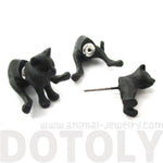 3D Sitting Kitty Cat Shaped Two Part Front Back Stud Earrings in Black | DOTOLY | DOTOLY