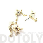 3D Sitting Kitty Cat Shaped Two Part Front Back Stud Earrings in Shiny Gold | DOTOLY | DOTOLY