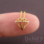 3D Small Diamond Outline Shaped Pretty Pendant Necklace Gold