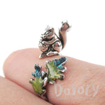 3D Squirrel on a Branch Shaped Adjustable Ring in Silver | DOTOLY