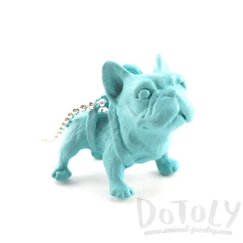 3D Standing French Bulldog Dog Shaped Pendant Necklace in Mint Blue | DOTOLY