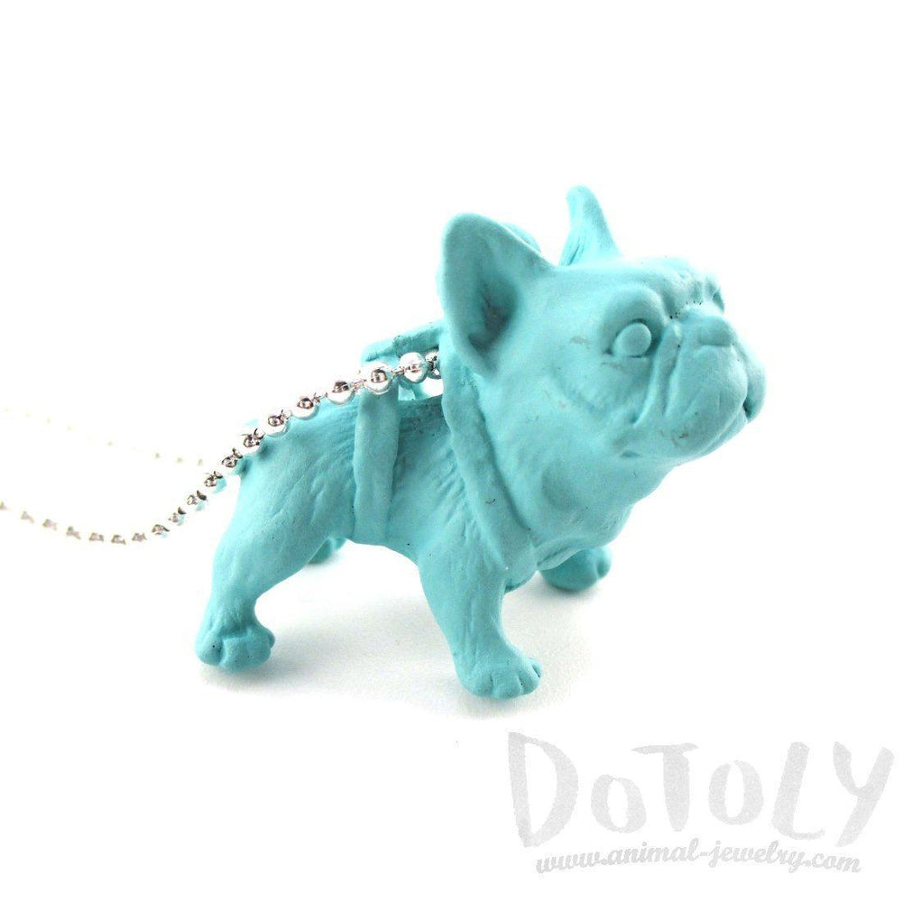 3D Standing French Bulldog Dog Shaped Pendant Necklace in Mint Blue | DOTOLY