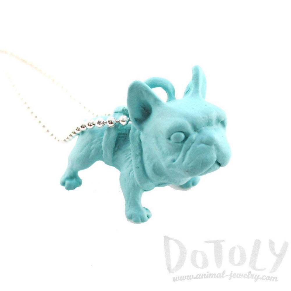 3D Standing French Bulldog Dog Shaped Pendant Necklace in Mint Blue | DOTOLY