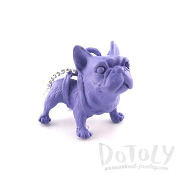 3D Standing French Bulldog Dog Shaped Pendant Necklace in Purple | DOTOLY