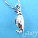 3D Standing Penguin Shaped Rhinestone Pendant Necklace in Silver | DOTOLY | DOTOLY