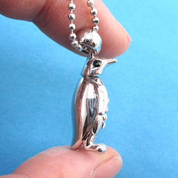 3D Standing Penguin Shaped Rhinestone Pendant Necklace in Silver | DOTOLY | DOTOLY