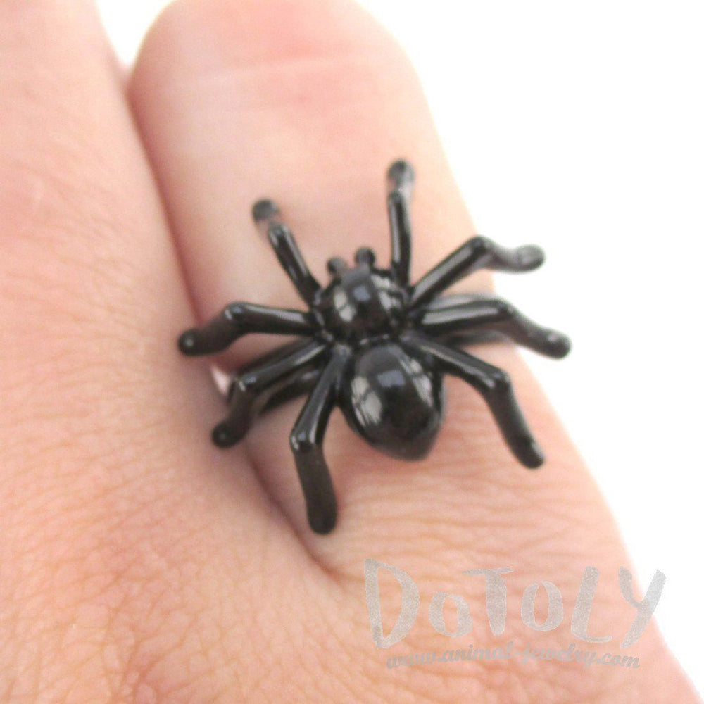 3D Tarantula Spider Shaped Insect Bug Adjustable Ring in Black