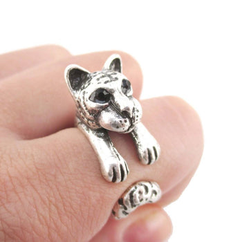 3D Tiger Wrapped Around Your Finger Shaped Ring in Silver | DOTOLY