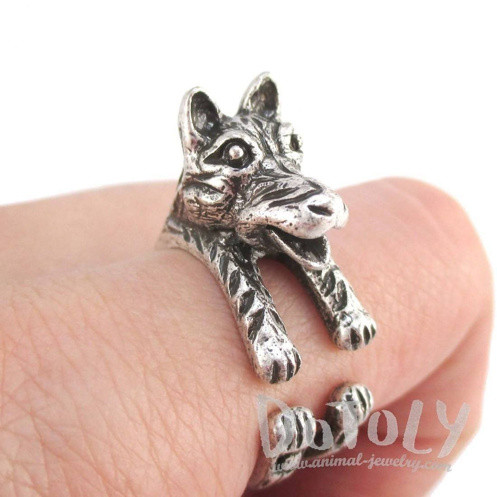 3D Timber Wolf Shaped Animal Spirit Ring in Silver | Animal Rings