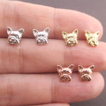 3D Tiny French Bulldog Puppy Dog Face Shaped Stud Earrings | DOTOLY