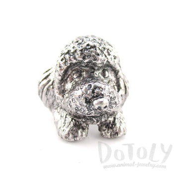 3D Toy Poodle Head Shaped Animal Ring in Silver | Gifts for Dog Lovers | DOTOLY