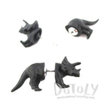 3D Triceratops Dinosaur Shaped Front and Back Stud Earrings in Black