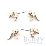 3D Triceratops Dinosaur Front and Back Stud Earrings in Shiny Gold