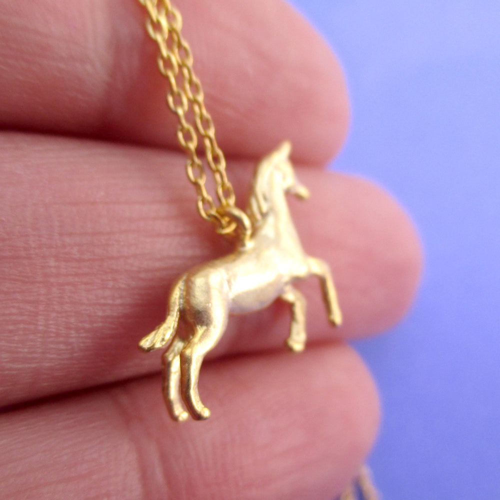 3D Unicorn Horse Shaped Pendant Necklace in Gold | DOTOLY
