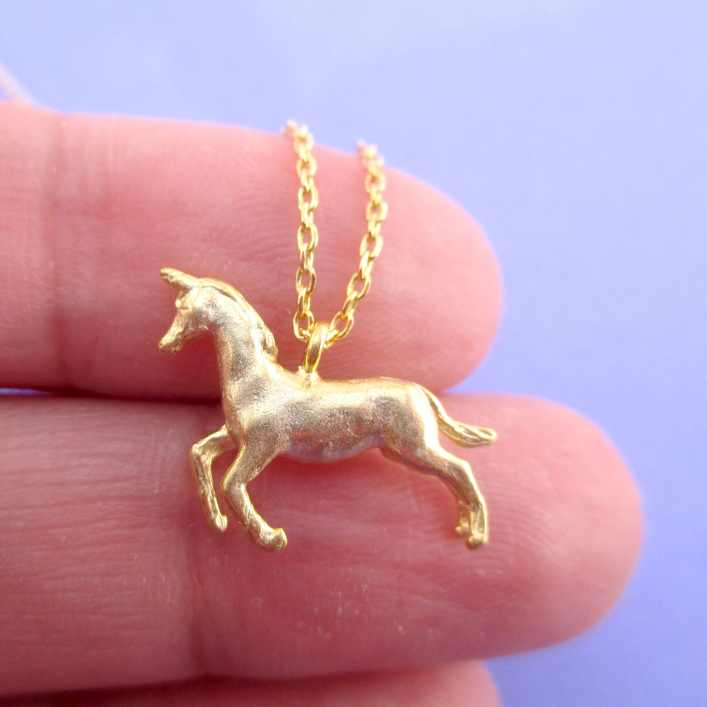 3D Unicorn Horse Shaped Pendant Necklace in Silver or Gold | DOTOLY