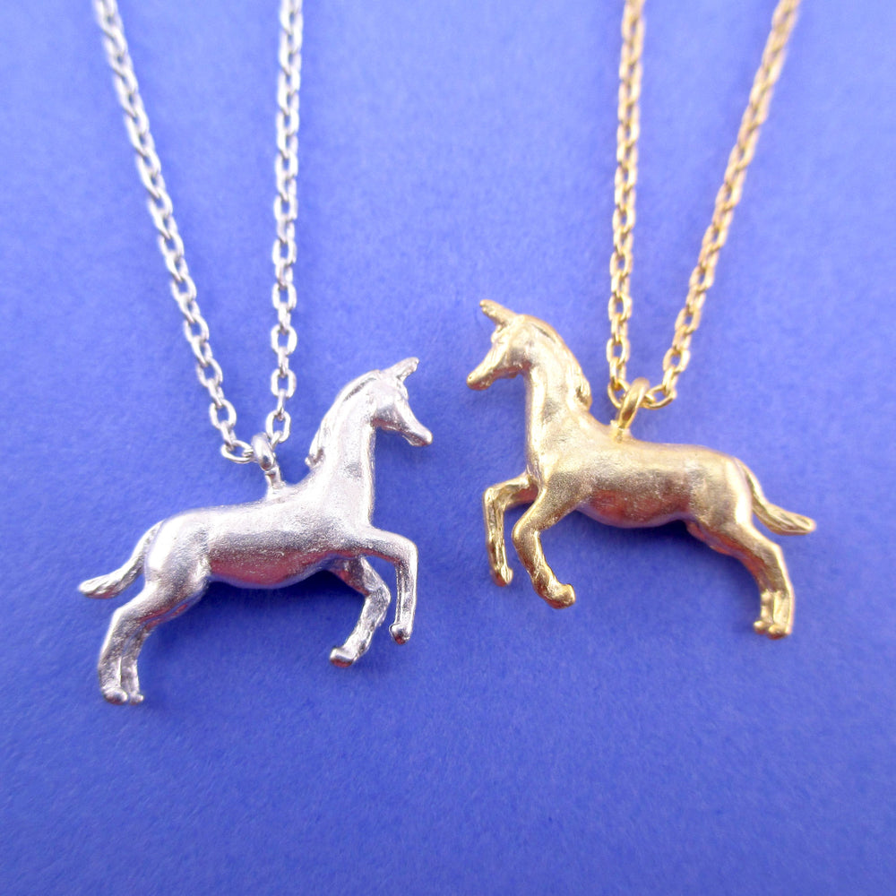 3D Unicorn Horse Shaped Pendant Necklace in Silver or Gold | DOTOLY
