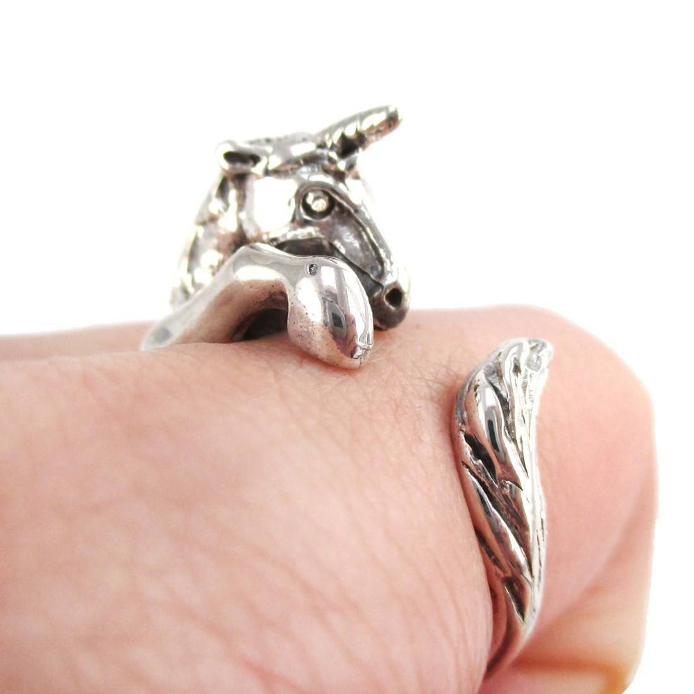 3D Unicorn Shaped Animal Wrap Ring in 925 Sterling Silver | DOTOLY