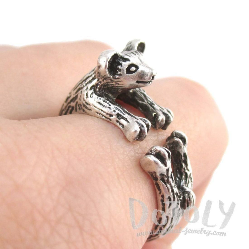 3D Weasel Ferret Mink Shaped Animal Wrap Around Ring | Animal Jewelry