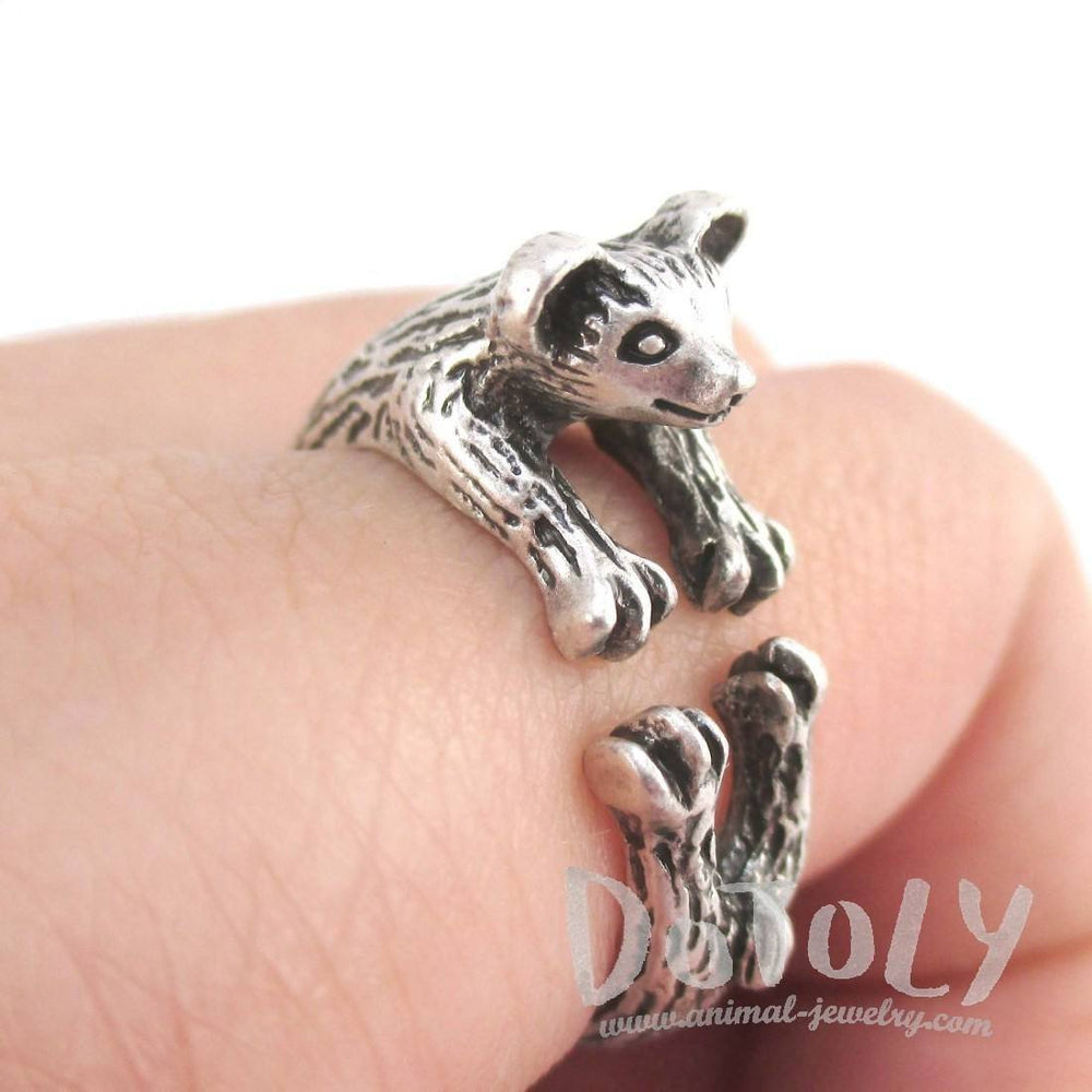 3D Weasel Ferret Mink Shaped Animal Wrap Around Ring | Animal Jewelry