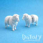 3D White Sheep Shaped Two Part Front Back Stud Earrings | DOTOLY