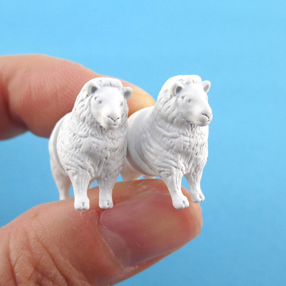 3D White Sheep Shaped Two Part Front Back Stud Earrings | DOTOLY