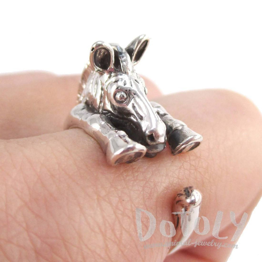 3D Zebra Shaped Animal Wrap Around Ring in 925 Sterling Silver