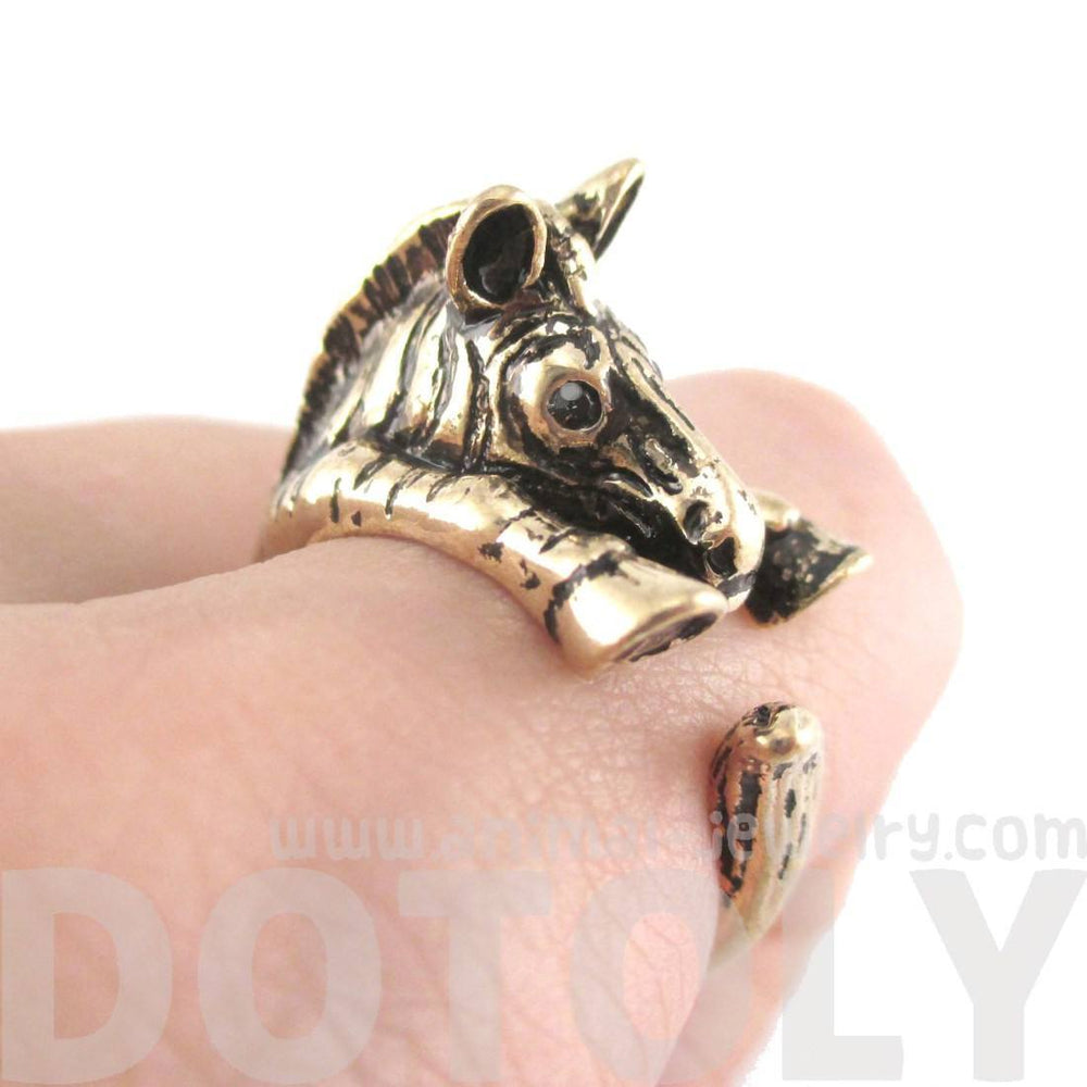 3D Zebra Shaped Animal Wrap Around Ring in Shiny Gold | US Sizes 4 to 9 | DOTOLY