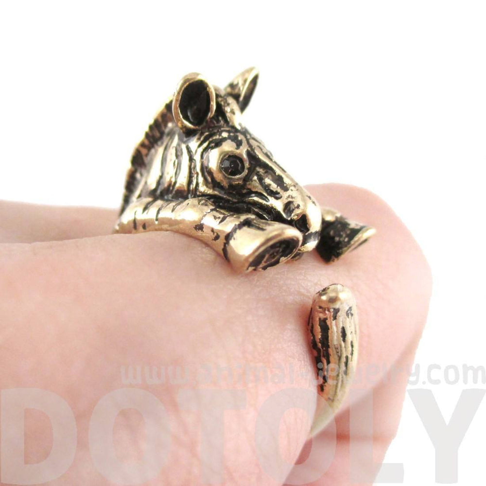 3D Zebra Shaped Animal Wrap Around Ring in Shiny Gold | US Sizes 4 to 9 | DOTOLY