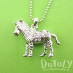 3D Zebra Shaped Rhinestone Pendant Necklace in Silver | Animal Jewelry | DOTOLY