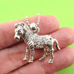 3D Zebra Shaped Rhinestone Pendant Necklace in Silver | Animal Jewelry | DOTOLY