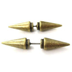 Fake Gauge Earrings: Rocker Chic Geometric Spike Faux Plug Stud Earrings in Brass | DOTOLY