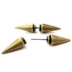 Fake Gauge Earrings: Rocker Chic Geometric Spike Faux Plug Stud Earrings in Brass | DOTOLY
