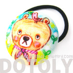 Hand Drawn Teddy Bear Animal Themed Button Hair Tie Pony Tail Holder | DOTOLY