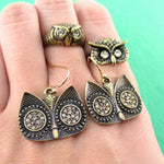 Owl Inspired Animal Rings and Dangle Earring 3 Piece Set in Brass
