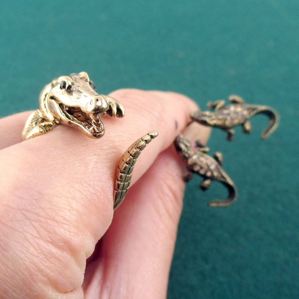 Crocodile Inspired Alligator Shaped Ring and Stud Earring Set