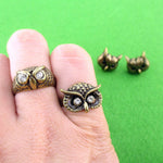 Owl Inspired Animal Ring and Stud Earring 3 Piece Set in Brass