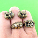 Owl Inspired Animal Ring and Stud Earring 3 Piece Set in Brass