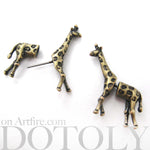 Fake Gauge Earrings: Realistic Giraffe Shaped Animal Faux Plug Stud Earrings in Brass | DOTOLY