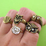 owl-themed-5-piece-animal-ring-set-in-brass