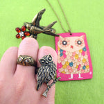 bird-themed-rings-and-hand-drawn-owl-pendant-necklace-4-piece-set-size-7